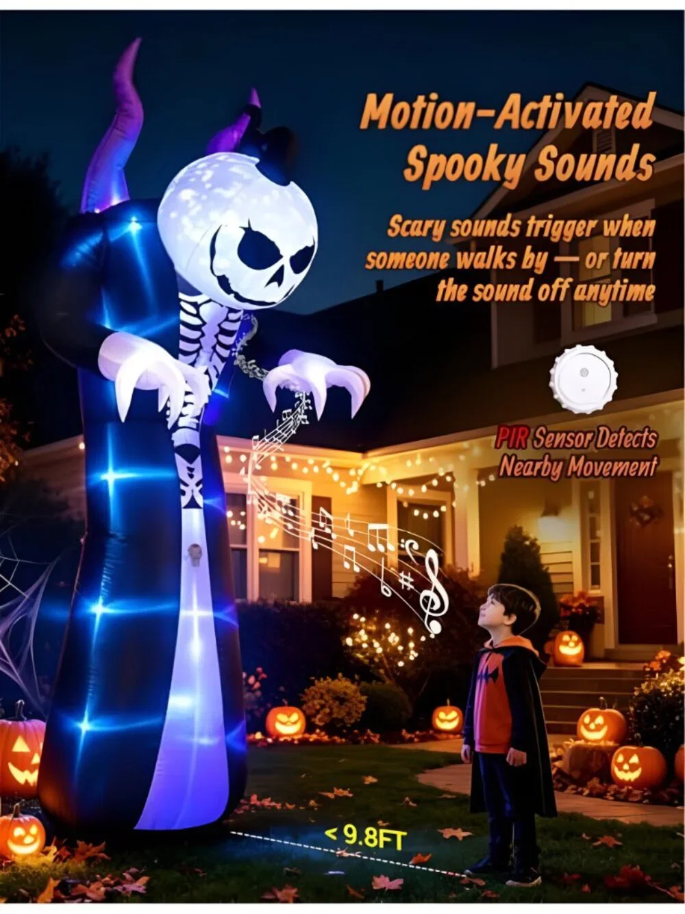 10FT Grim Reaper Halloween Inflatable, Motion-Activated Scream